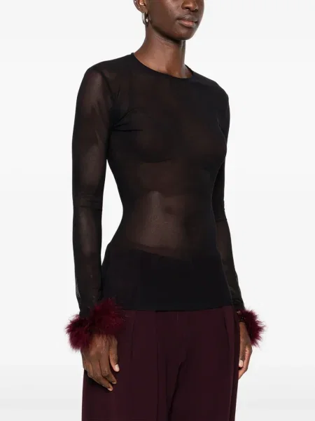 Top Mugler cu pene plasă negru