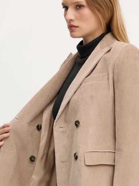 Вельветовий піджак Weekend Max Mara KATANGA двобортний однотонний бежевий
