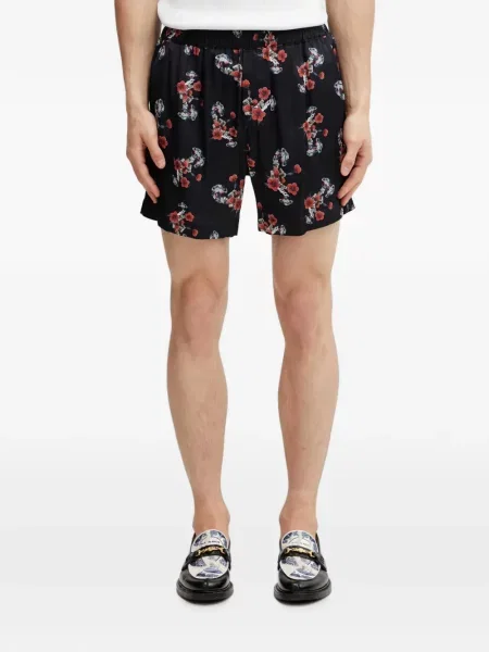 Pantaloni scurți Rhude de mătase cu model floral cu imagine negru