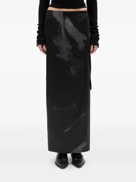 Fusta maxi Ann Demeulemeester din satin cu imagine negru