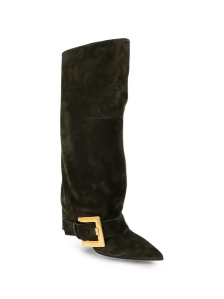 Botine Balmain din piele de căprioară cu cataramă verde