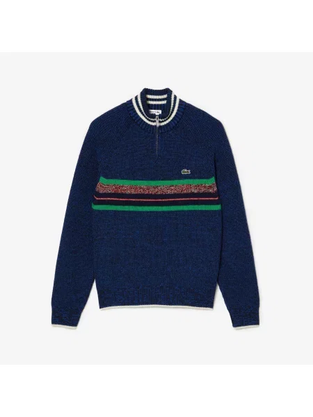 Lacoste French Made Wełniany Sweter Z Wysokim Kołnierzem granatowy