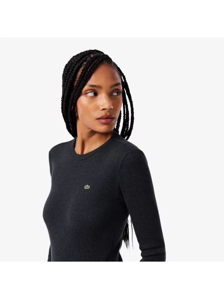 Lacoste Koszulka Slim Fit Z Prążkowanej Bawełny szara