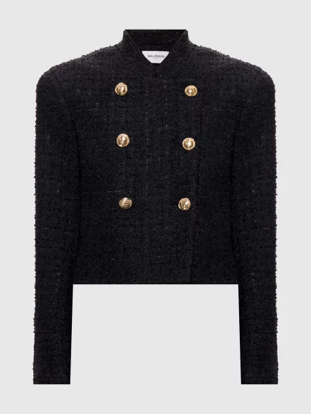Твидовый двубортный пиджак Balmain черный