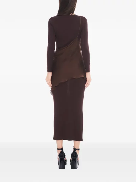 Lung rochie maxi Tessitura Body Couture asimetrică maro