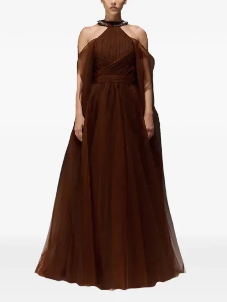 Rochie maxi Tha Seen drapată de costum maro