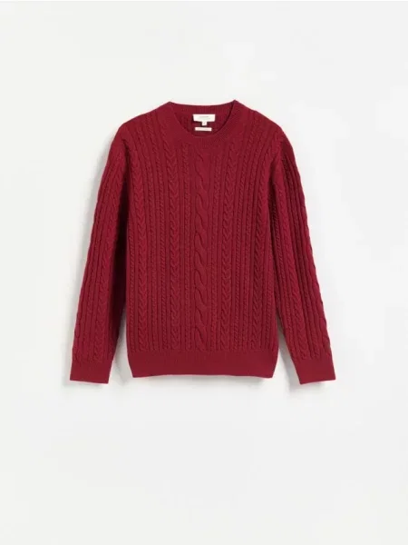 Reserved Sweter z wełną merino czerwony