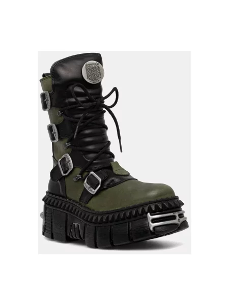 New Rock workery skórzane NOMADA VERDE + CRUST NEGRO + IMPERFECT TOWER NEGRO TORNILLOS zielone