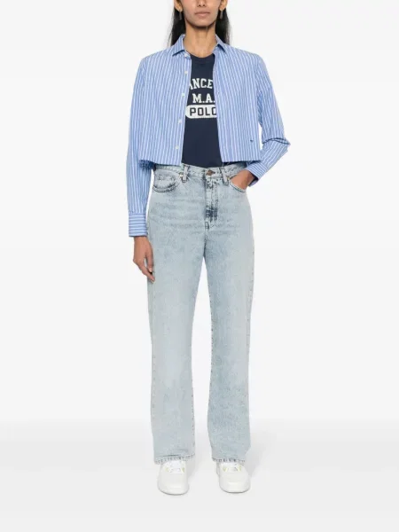 Haftowany dzianinowy sweter Polo Ralph Lauren z zamkiem błyskawicznym do połowy niebieski