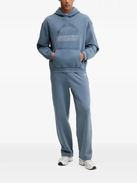 Бягане панталон Guess с принт с връзки синьо
