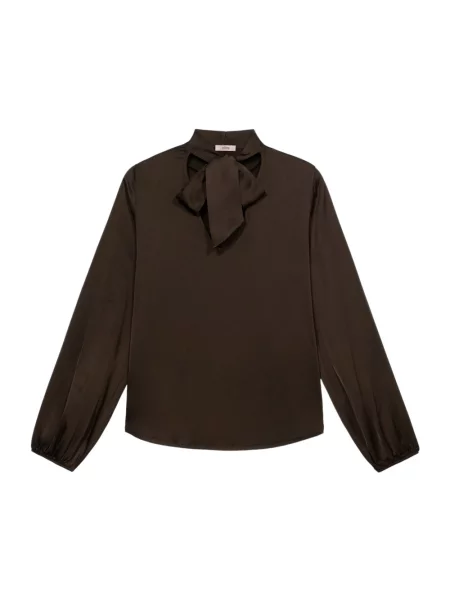 Bluzka Oltre z kokardką brązowa