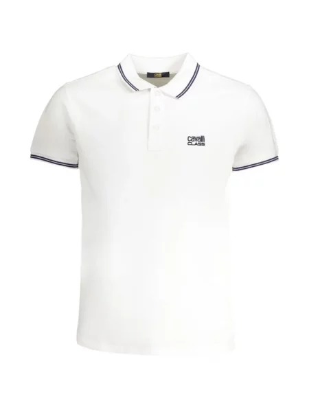 Tricou polo Cavalli Class cu broderie alb