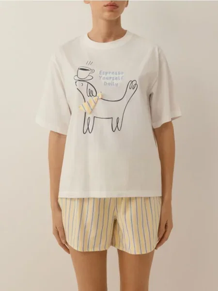 Reserved Set pijama din două piese cu imprimeu galben-deschis galben