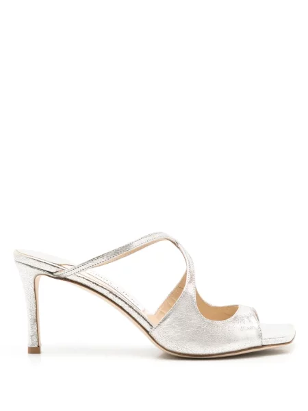 Papuci tip mules Jimmy Choo din piele argintiu