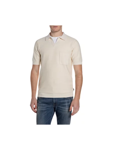 Koszulka polo o kroju slim fit o wyglądzie dzianiny Replay beżowa