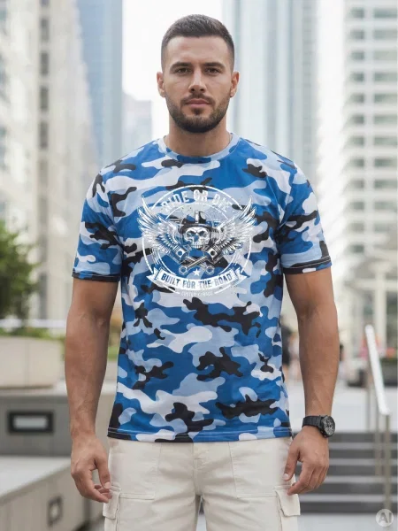 T-shirt moro z nadrukiem Dstreet niebieski