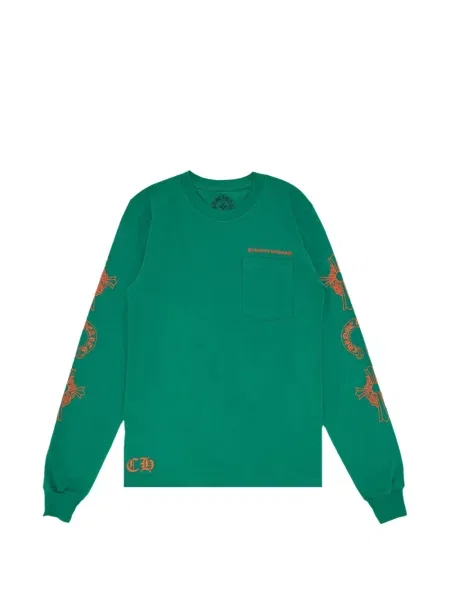 Lung tricou Chrome Hearts cu motiv cu inimi cu autograf verde