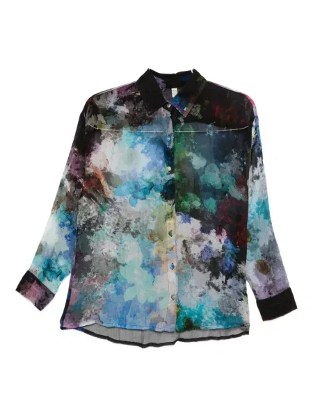 Jedwabna koszula Yavi z nadrukiem w abstrakcyjne wzory niebieska