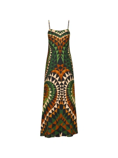 Rochie maxi Farm Rio cu imagine cu imprimeu geometric verde