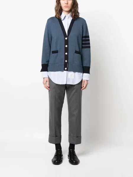 Cardigan Thom Browne cu decolteu în V albastru