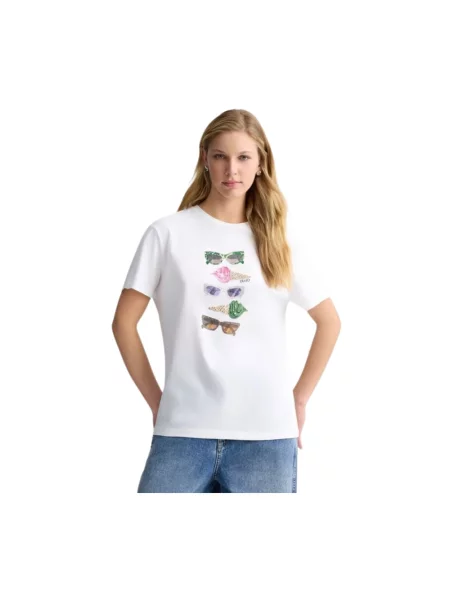Liu Jo Koszulki Kobieta XS T-shirt z graficznym nadrukiem z bawełny biały