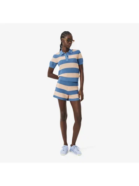 Lacoste Bluzka Z Kołnierzykiem Polo Z Krótkim Rękawem W Paski Regular Fit niebieska