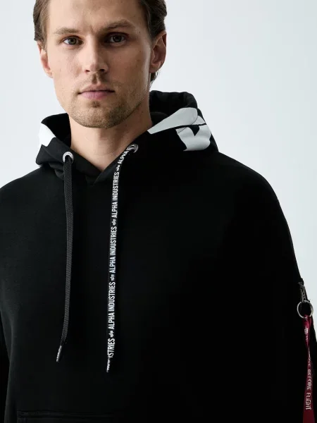 Alpha Industries kapucnis melegítőfelső férfi pamuttal fekete