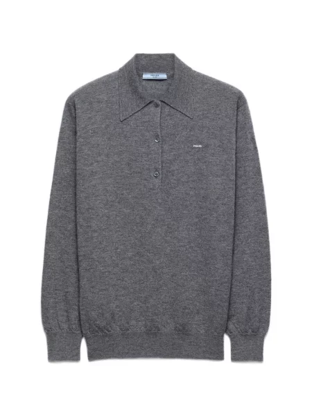 Tricou polo Prada din cașmir gri