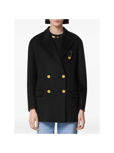 Krótki płaszcz Versace z kaszmiru dwurzędowy czarny