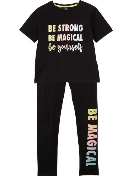 T-shirt dziewczęcy + legginsy 2 części czarna