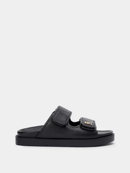 Кожаные шлепанцы Tommy Hilfiger с ремешками черные