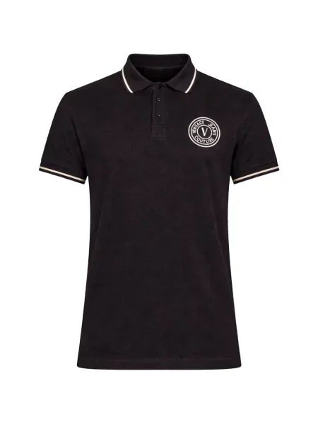 Polo Versace Jeans Couture cu broderie cu nervuri negru