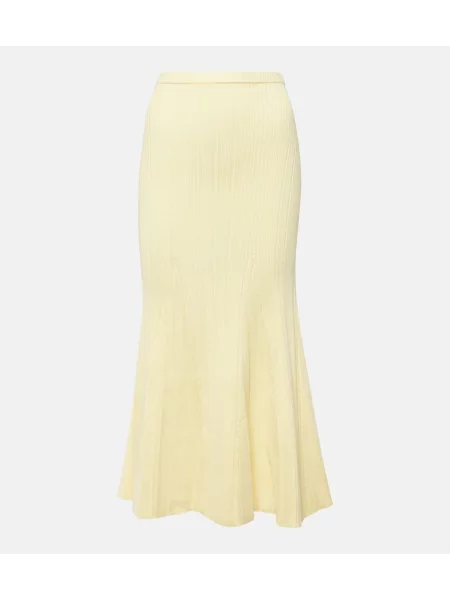 Fustă midi Self-portrait tricotate până la genunchi galben