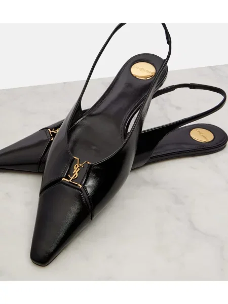 Balerini Saint Laurent din piele slingback negru