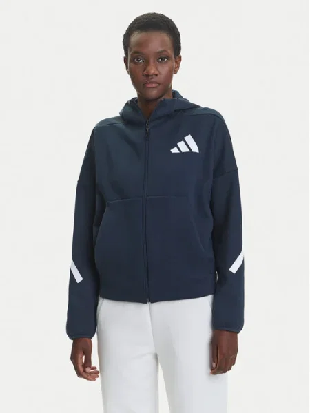 Суичър с качулка Adidas с качулка с принт тъмносиньо