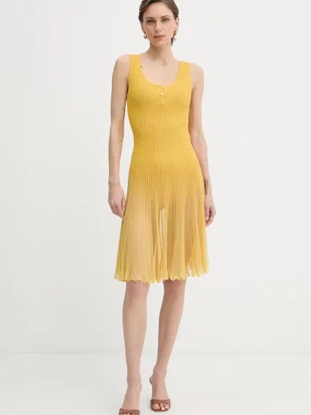 Elisabetta Franchi obleka A-kroja z viskozo rumena