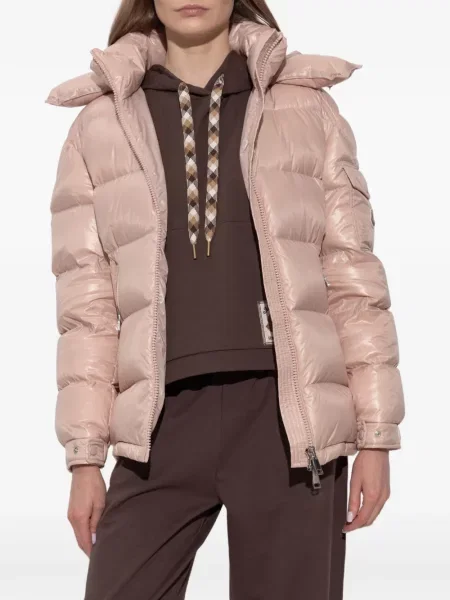 Pūkinė striukė Moncler Maire su gobtuvu rožinė
