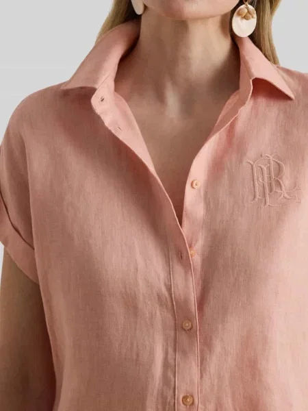 Bluzka koszulowa o kroju relaxed fit z czystego lnu Lauren Ralph Lauren różowa