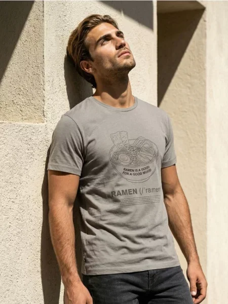 Sinsay tričko s nápisem Ramen šedá
