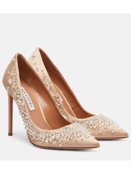 Pantofi cu toc Aquazzura din satin bej