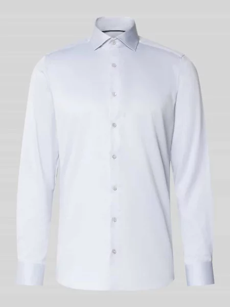 Koszula biznesowa o kroju slim fit w jednolitym kolorze z kołnierzykiem typu kent Olymp Level Five srebrna