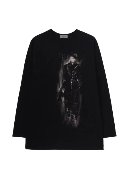 Lung tricou Yohji Yamamoto cu imagine negru
