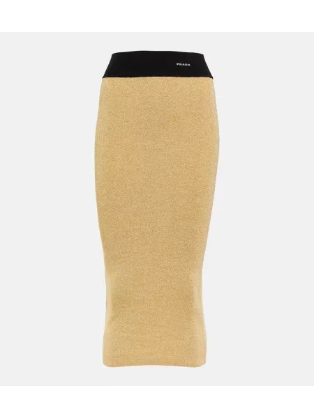 Fustă midi Prada până la genunchi auriu