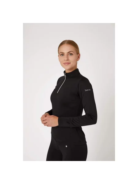 Funkcjonalna koszulka polo do jazdy konnej z długim rękawem Horze Luminox czarna