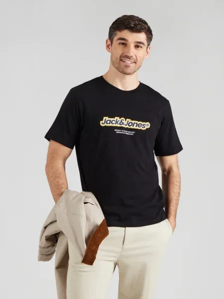 JACK & JONES Tričko JWHVESTERBRO NEWTON zlatá žltá / čierna biela