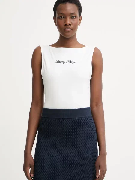Tommy Hilfiger top bombažen z elastanom bela