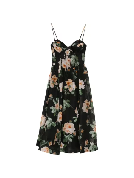 Rochie midi Zimmermann cu model floral până la genunchi tip corset negru