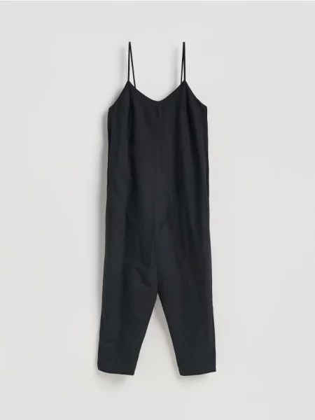 Reserved Ogrodniczki z dodatkiem lnu czarny