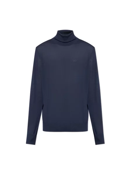 Sweter z golfem Dsquared2 wełniany do golfa niebieski