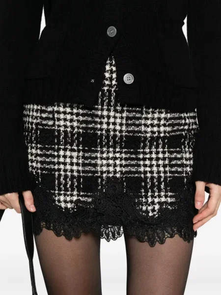 Fusta mini Twinset în carouri cu imagine din dantelă negru